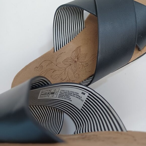 IZOD Sandals Black Tan Alyssa Criss Cross Slip On Open Toe Flats Womens 6 M - Picture 10 of 15